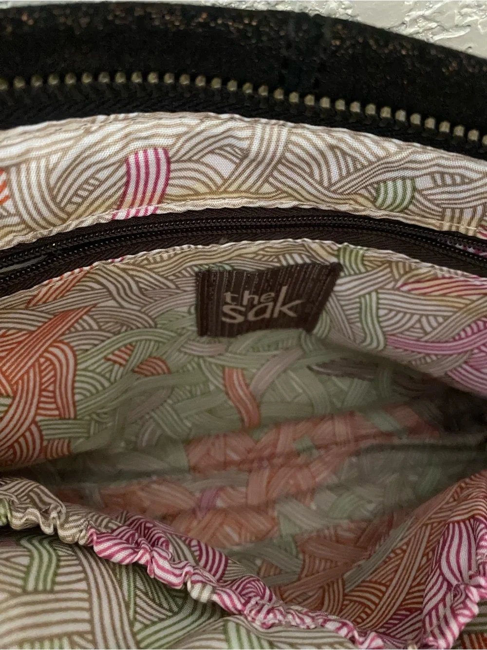 The Sak Brown Suede & Leather  Metallic Specks Pattern Interior Crossbody Bag - Picture 3 of 3